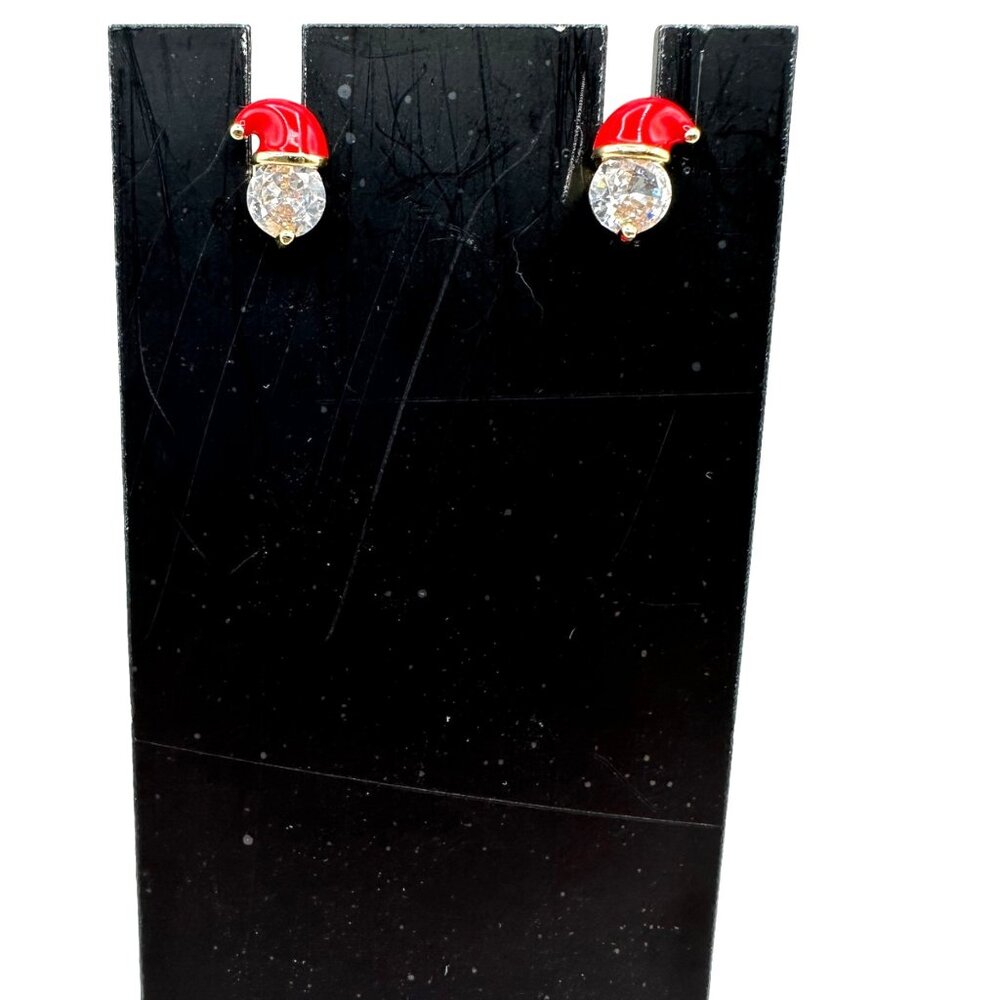 Santa Hat Crystal Stud Earrings Festive Holiday Jewelry Red Hat